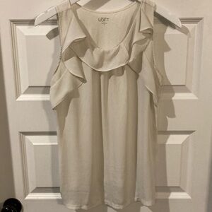 LOFT Cream Ruffle Sleeveless Top
